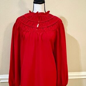 Elegant Red Ruffled Women's Top
